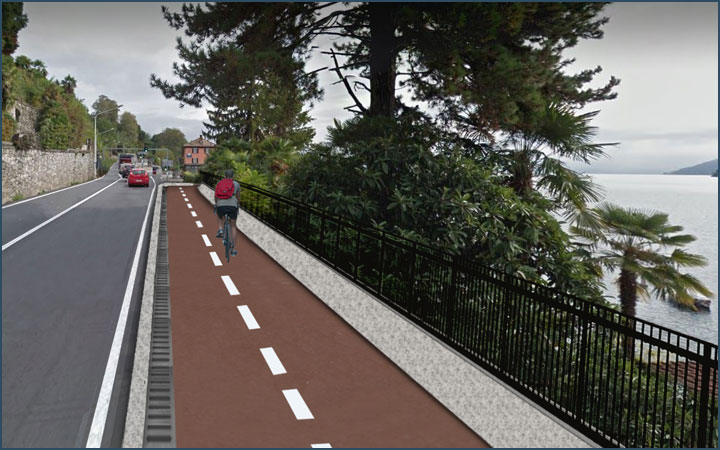 Pedestrian cycle track in Verbania, Italy